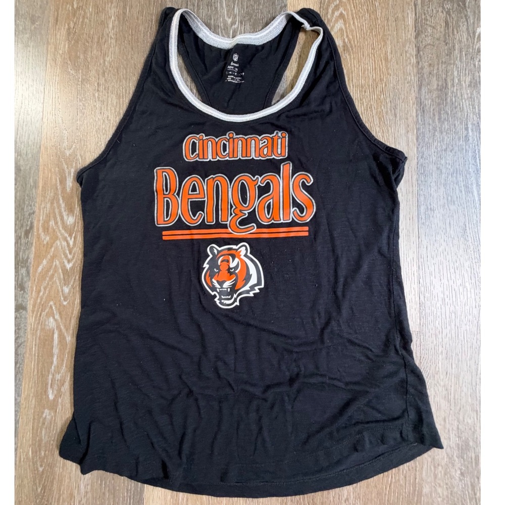 NFL Team Apparel Tank Top Womens L Black Cincinnati Bengals Racerback Graphic